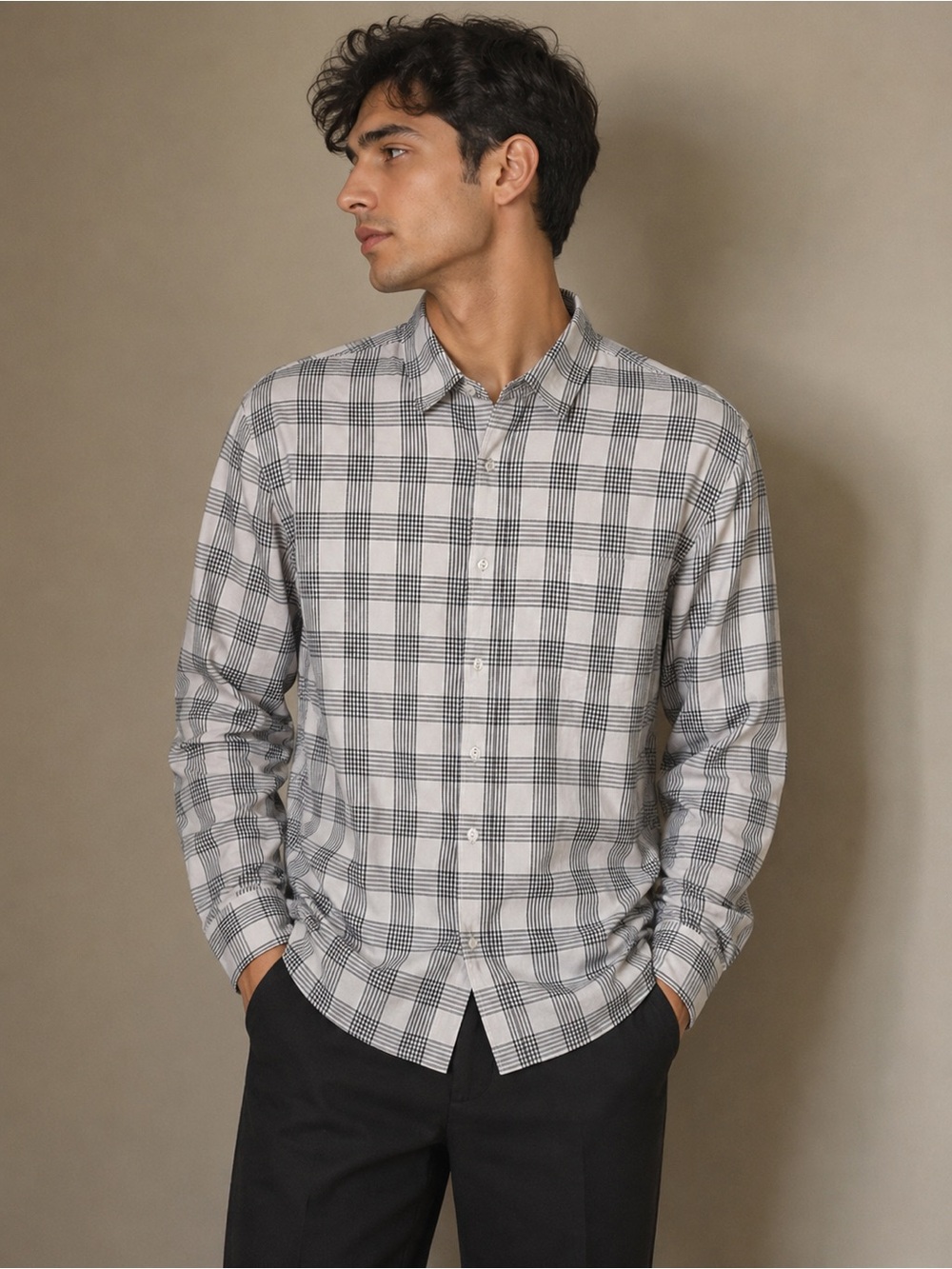 Claiborne Gray and Black Plaid Button-Down Shirt